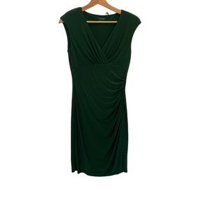 Lauren Ralph Lauren Sleeveless Ruched Green Dress with V-Neck Women's Si…